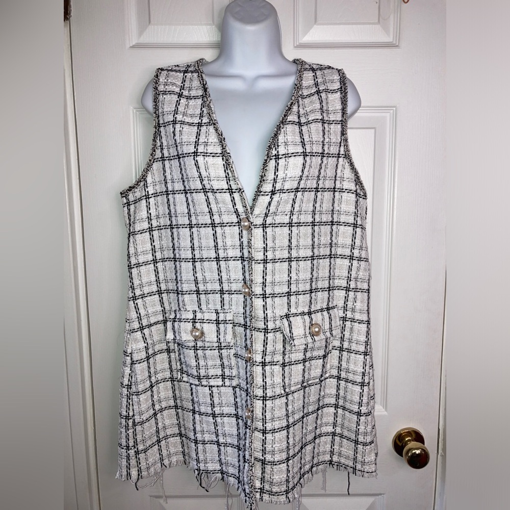 SpoonJeans Tweed Plaid Dress with Distressed Edging